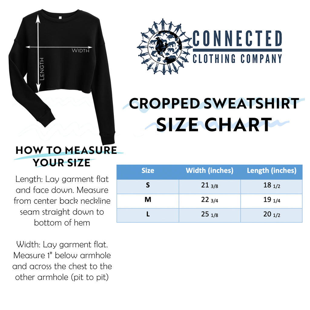 Cropped Sweatshirt Size Chart - marktwainstoryteller - Ethically and Sustainably Made - 10% donated to the Environmental Defense Fund