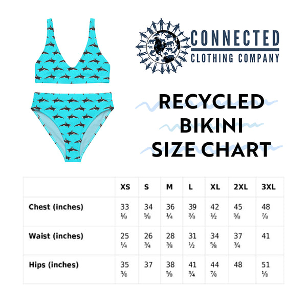 Orcinus Orca Recycled Bikini Size Chart - 2 piece high waisted bottom bikini - marktwainstoryteller - Ethically and Sustainably Made Apparel - 10% of profits donated to ocean conservation