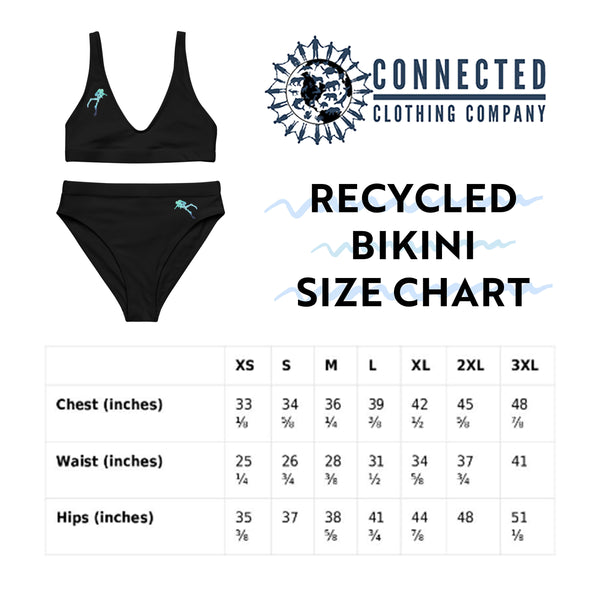 Scuba Diver Recycled Bikini Size Chart - 2 piece high waisted bottom bikini - marktwainstoryteller - Ethically and Sustainably Made Apparel - 10% of profits donated to ocean conservation